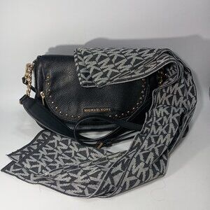 Michael Kors Aria Studded Shoulder Bag w/Jet Set Logo Print Reversible Scarf